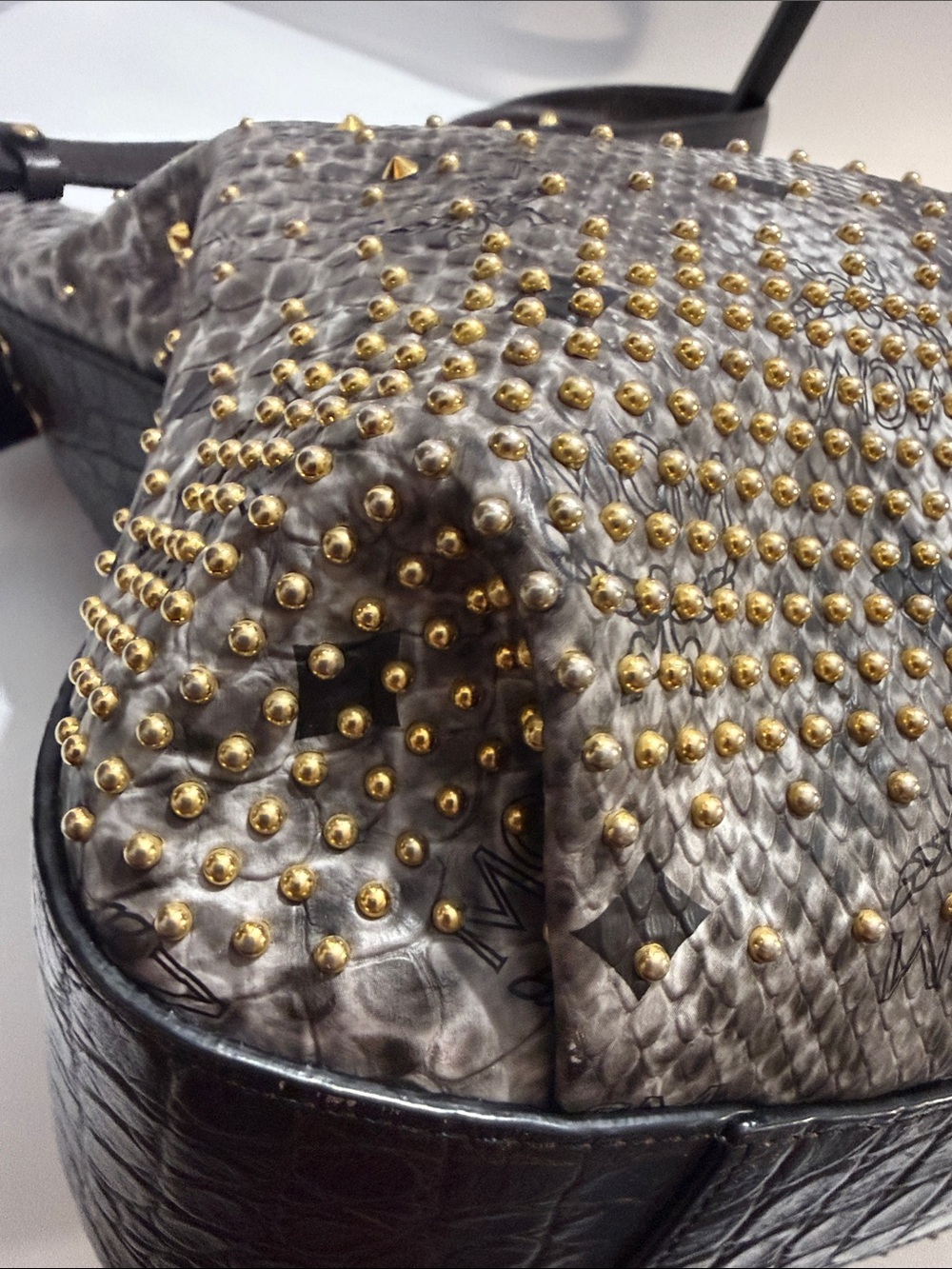 MCM Visetos Python Print Studded Shopper Tote - Picture 10 of 16